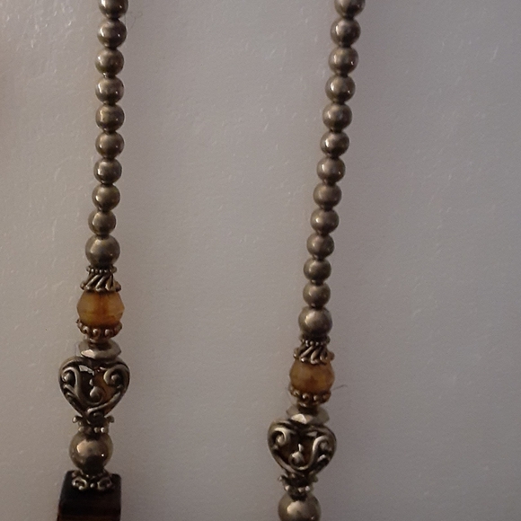 Vintage Artisan Silver and Brown Beaded Necklace - Picture 4 of 6
